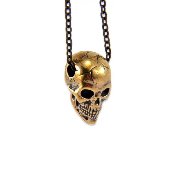 Tiny Human Skull Bronze Necklace