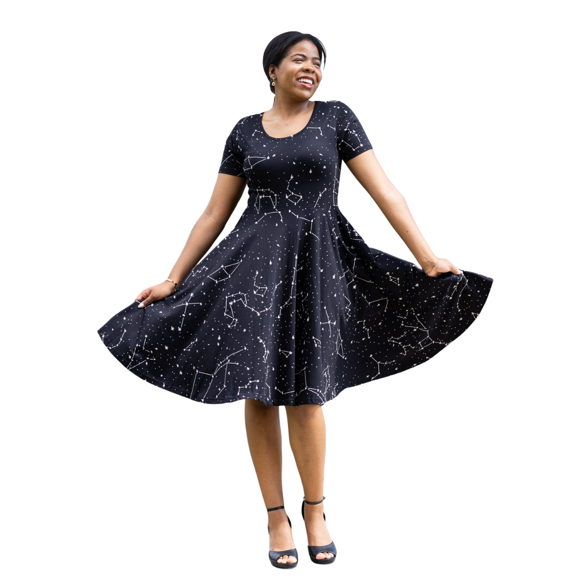 Constellations Glow-In-The-Dark Twirl Dress L / Black / Short