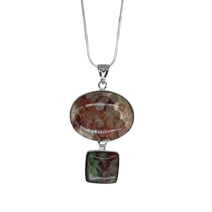 Fossil Coral and Ruby Zoisite Necklace