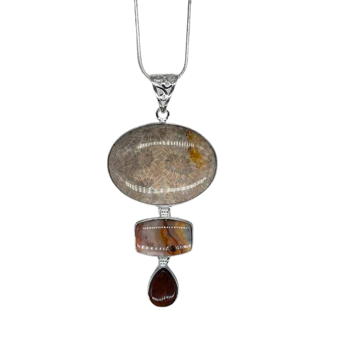 Fossil Coral, Agate, and Jasper Necklace