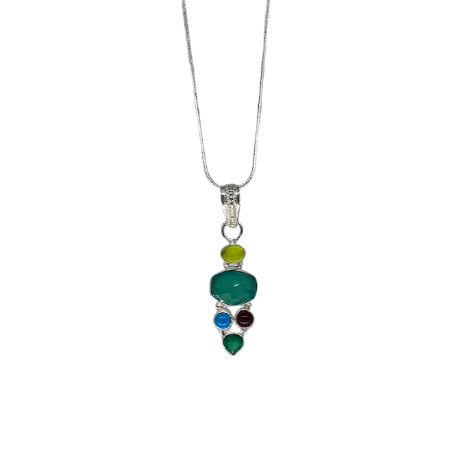 Emerald, Topaz, Peridot, and Quartz Necklace