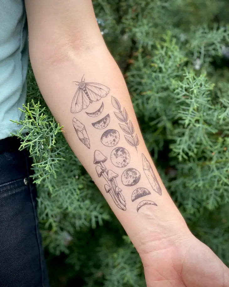 Large Moon & Moth Temporary Tattoo