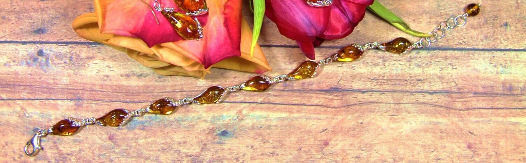 Amber Flower Teardrop Bracelet