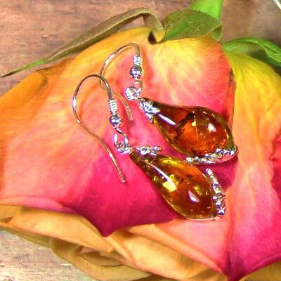 Amber Flower Teardrop Earrings