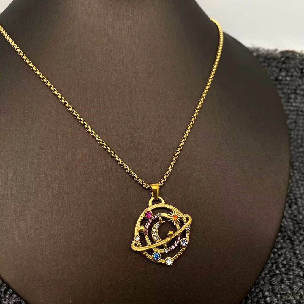 Star and Moon Orbit Necklace