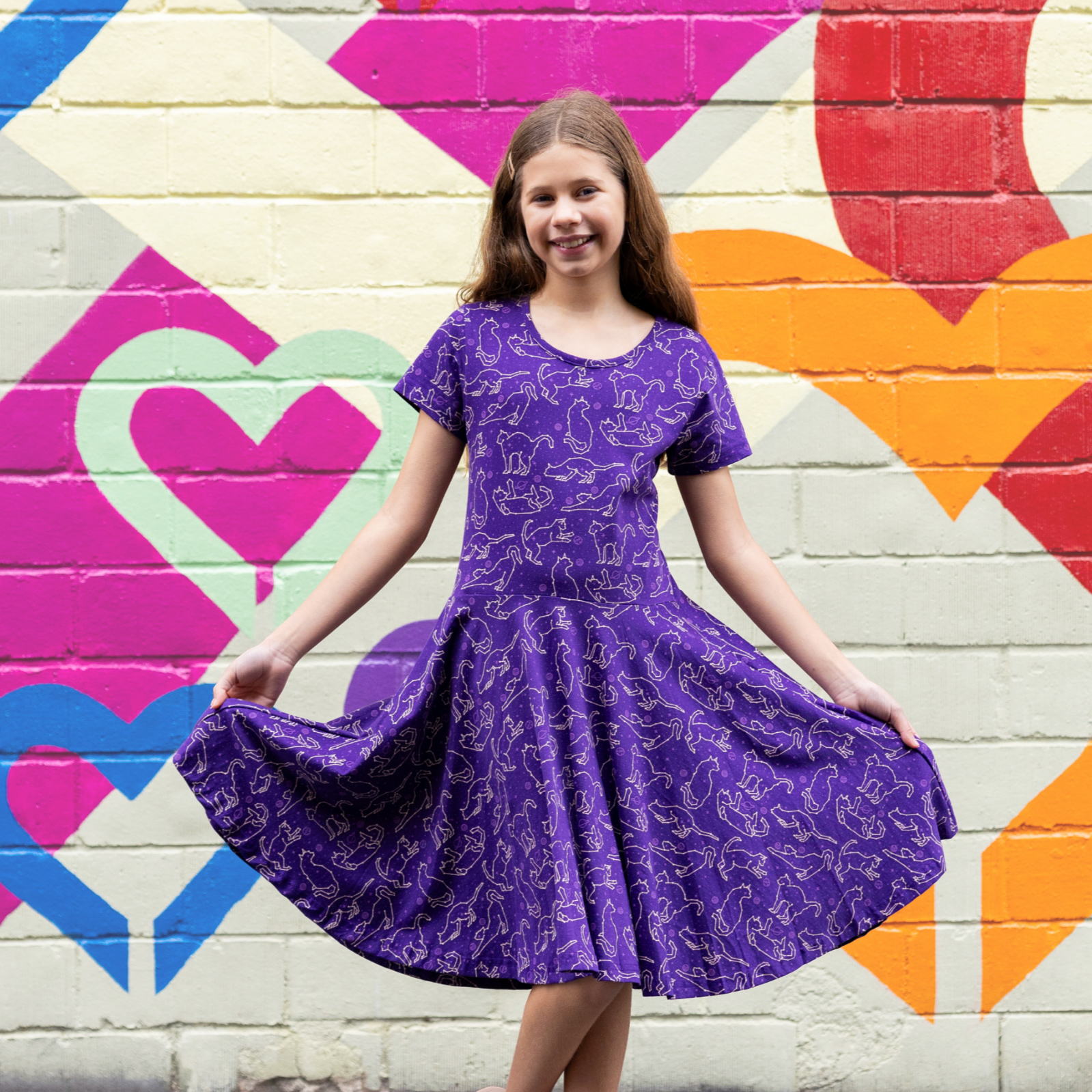 Cats Constellations Glow-In-The-Dark Kids Twirl Dress