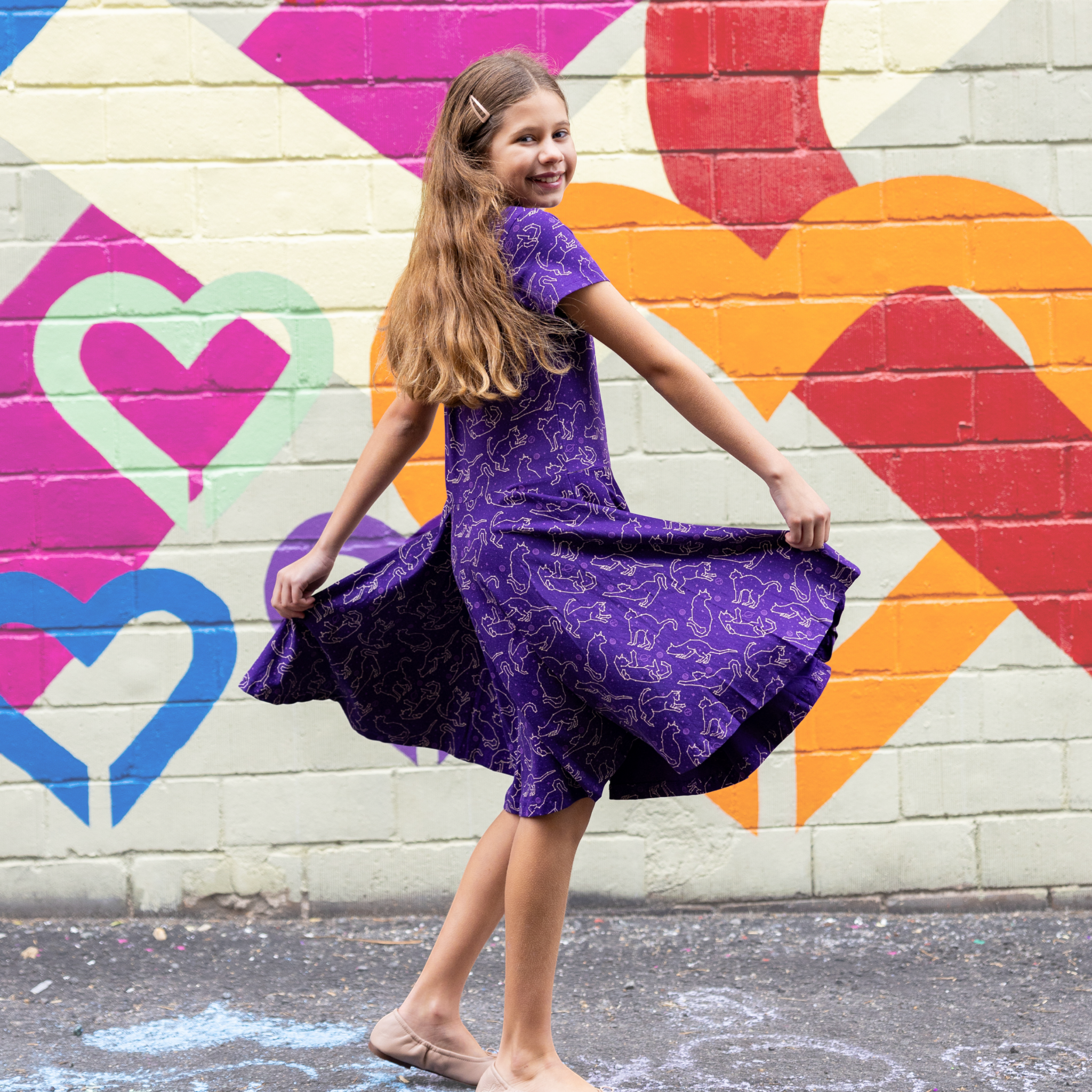 Cats Constellations Glow-In-The-Dark Kids Twirl Dress