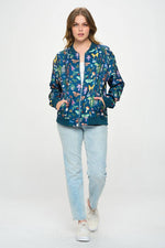 Teal Moth & Mushroom Bomber Jacket