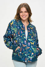 Teal Moth & Mushroom Bomber Jacket