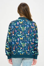 Teal Moth & Mushroom Bomber Jacket