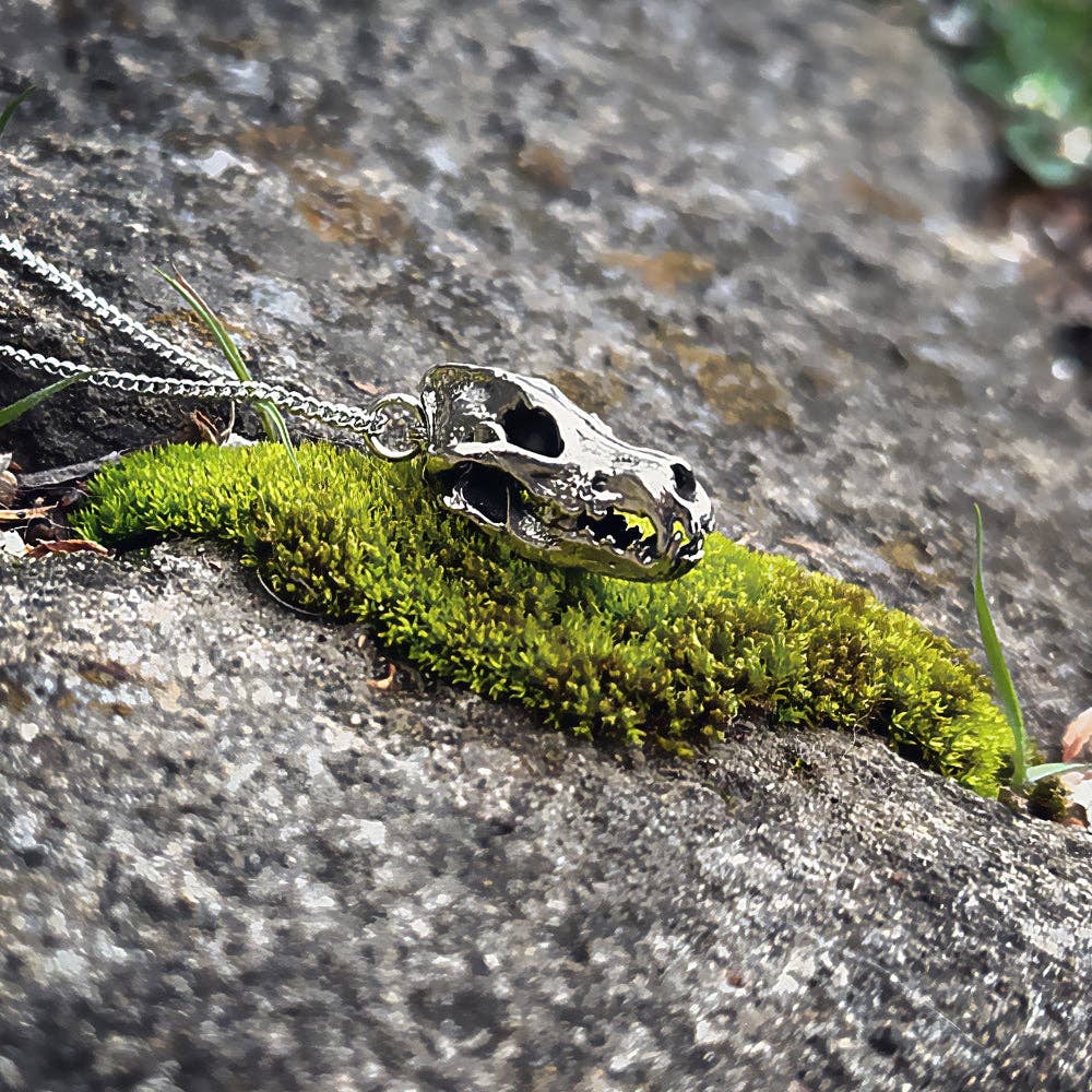 Gray Wolf Skull Necklace