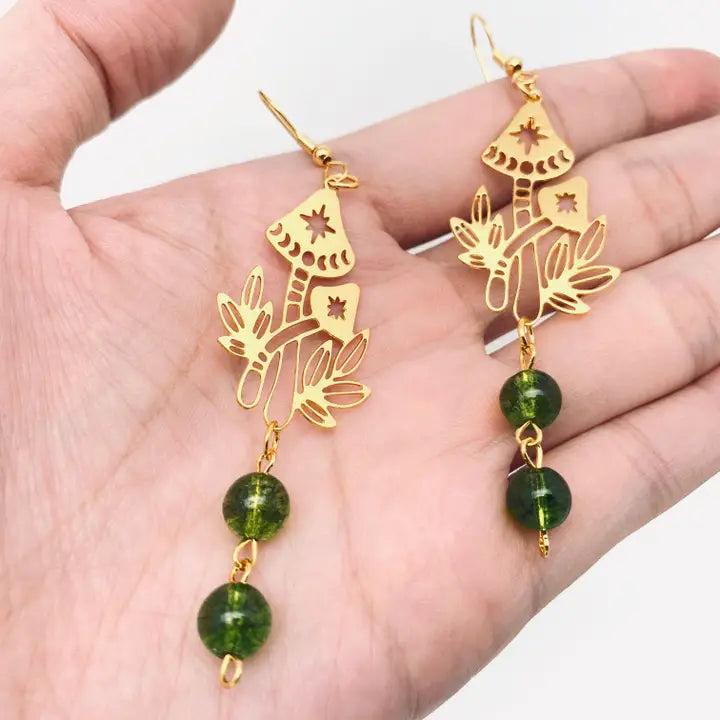 Golden Mushroom Earrings