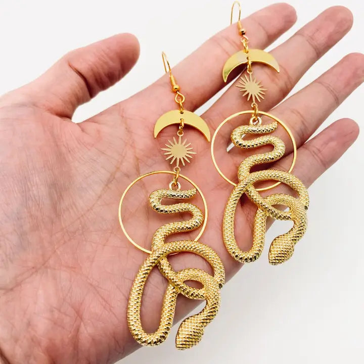 Star And Moon Snake Earrings