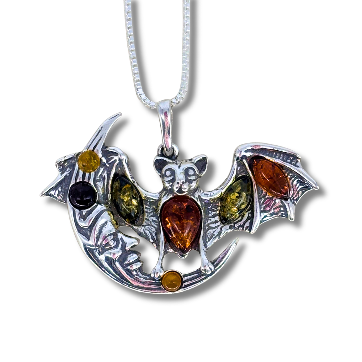 Amber Bat Moon Necklace