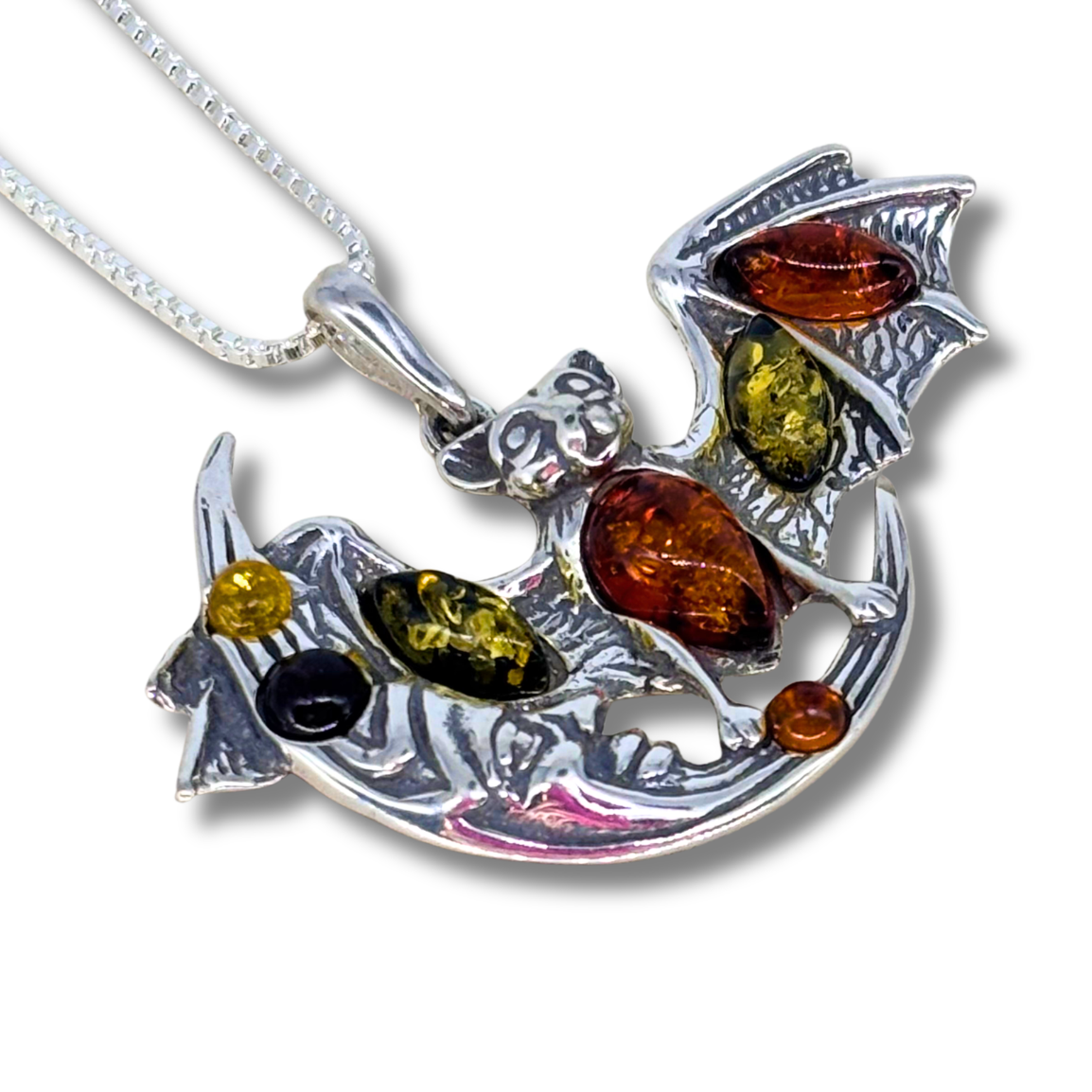 Amber Bat Moon Necklace