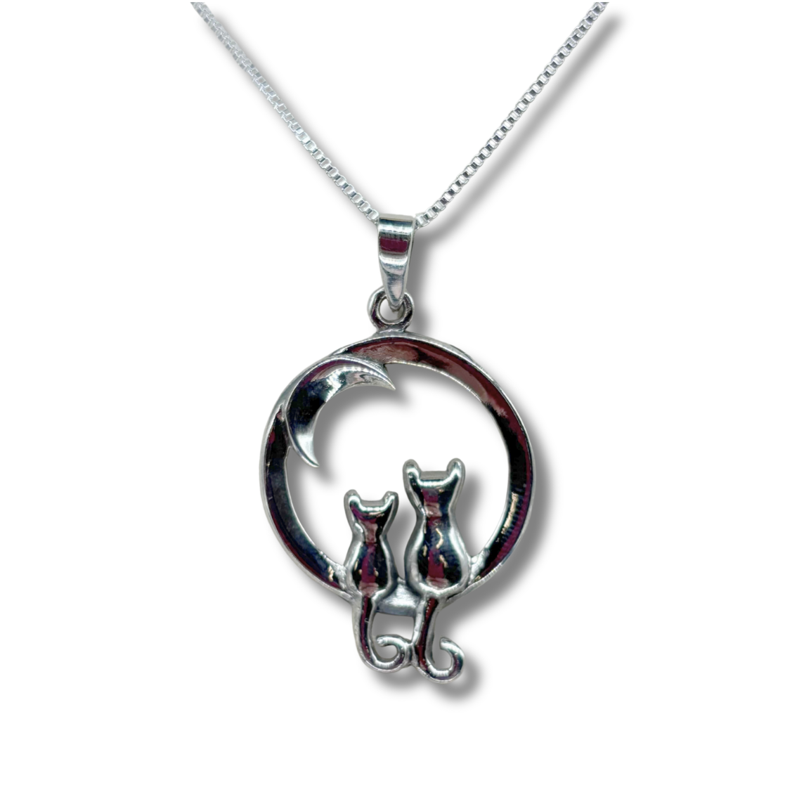 Cats & the Crescent Moon Necklace