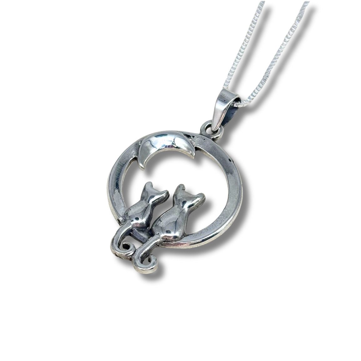 Cats & the Crescent Moon Necklace