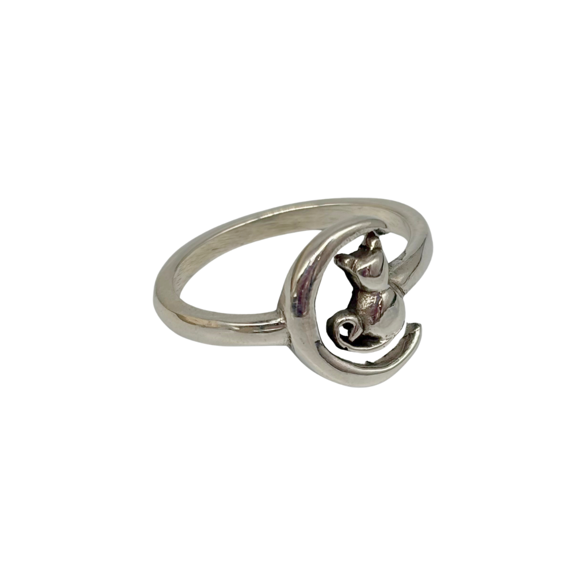 Cat Crescent Moon Ring