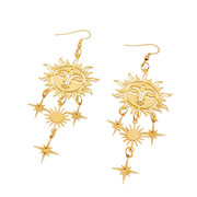 Golden Sun Face Star Earrings
