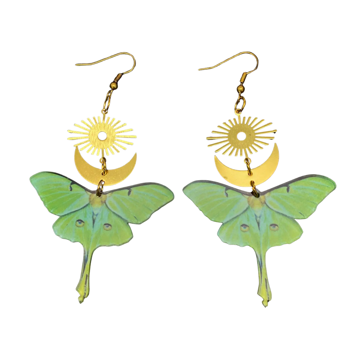 Acrylic Green Luna Moth Earrings