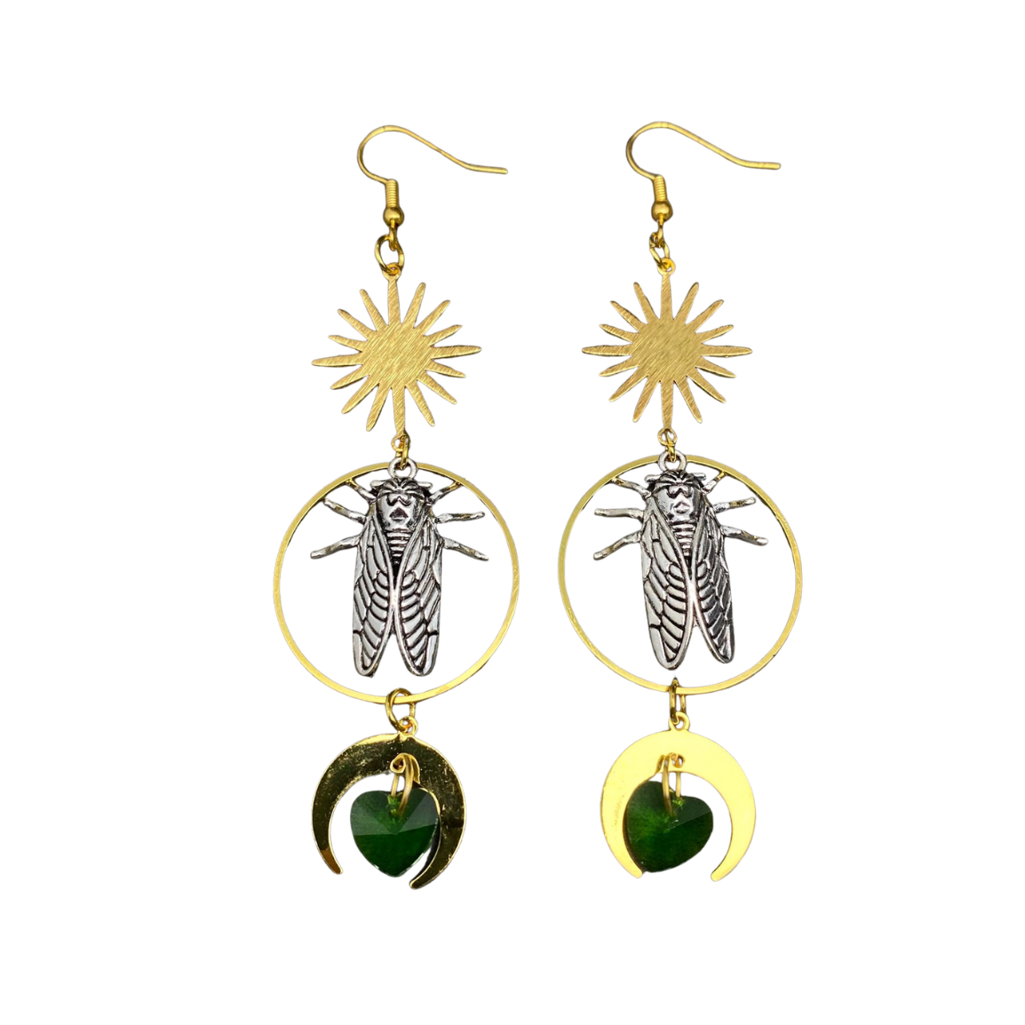 Two Tone Moon Star Cicada Earrings