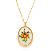 Needlepoint Yellow Flower Vintage Cameo Necklace