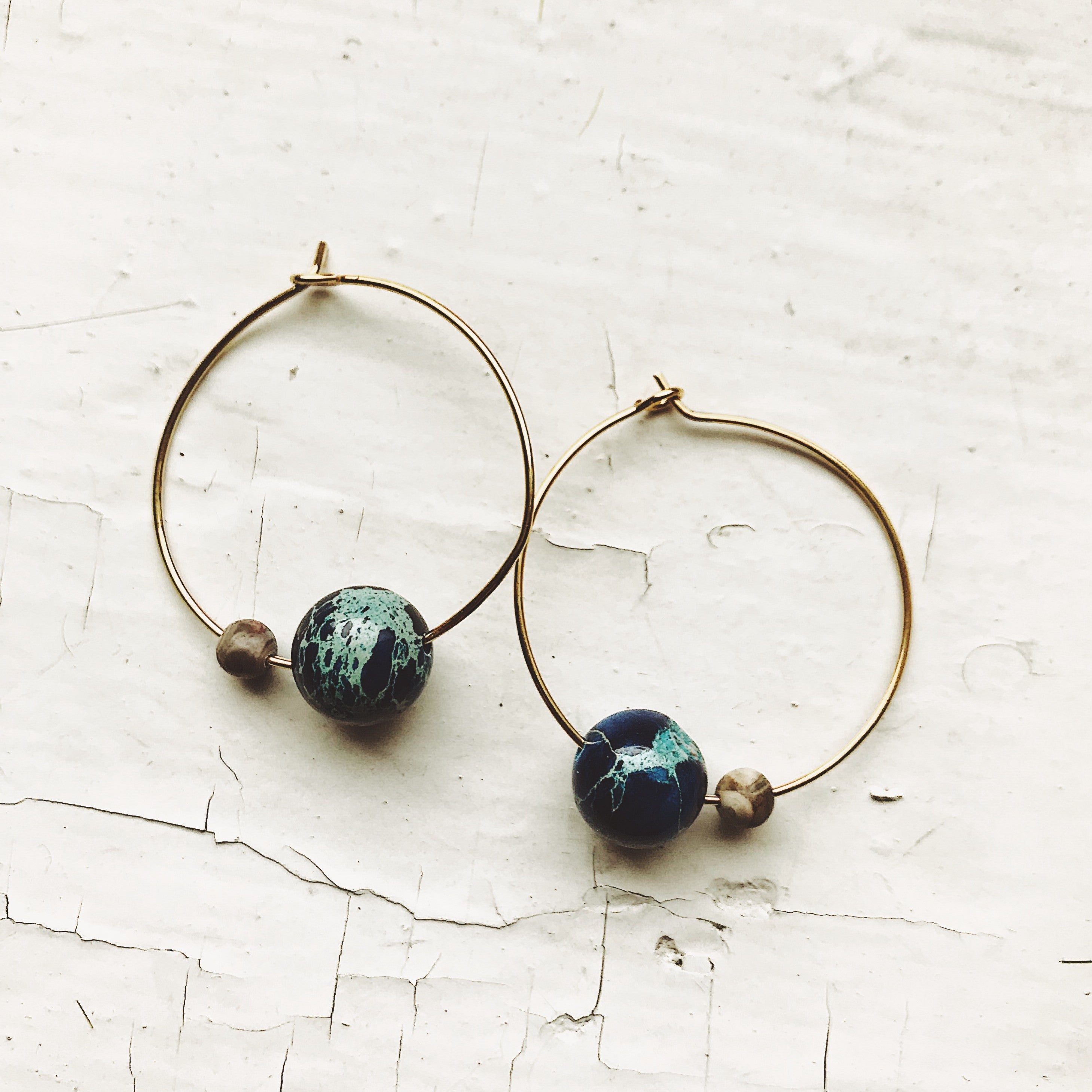 Earth and Moon Jasper Hoop Earrings