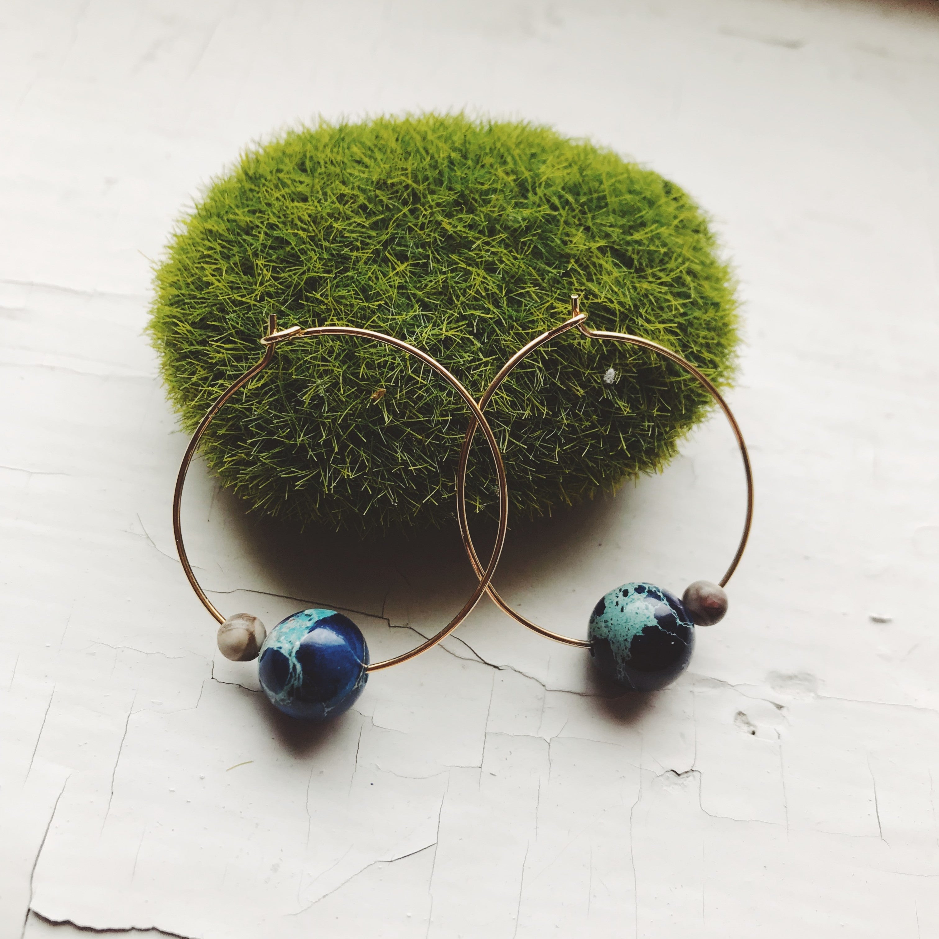Earth and Moon Jasper Hoop Earrings