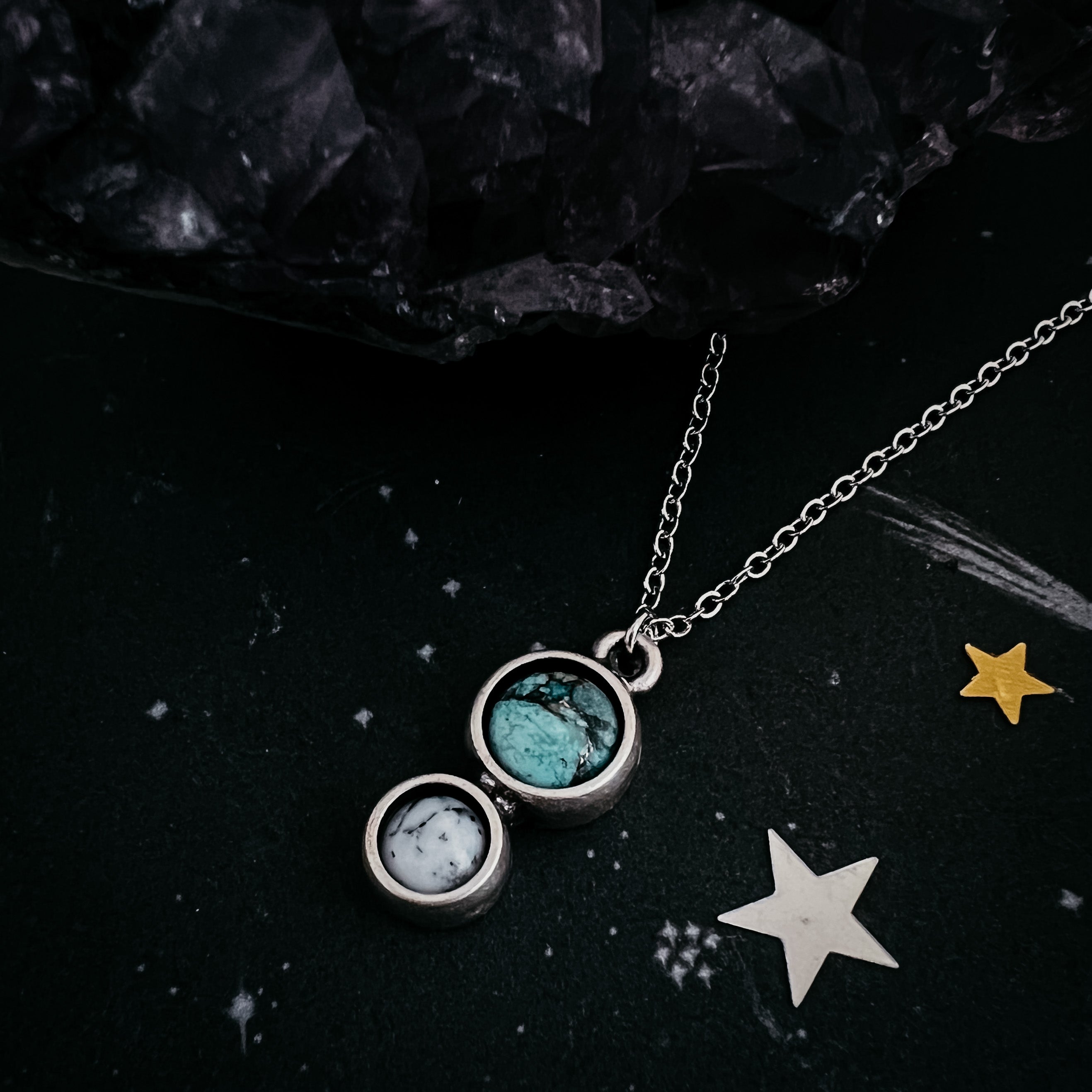Simple Earth and Moon Natural Stones Necklace