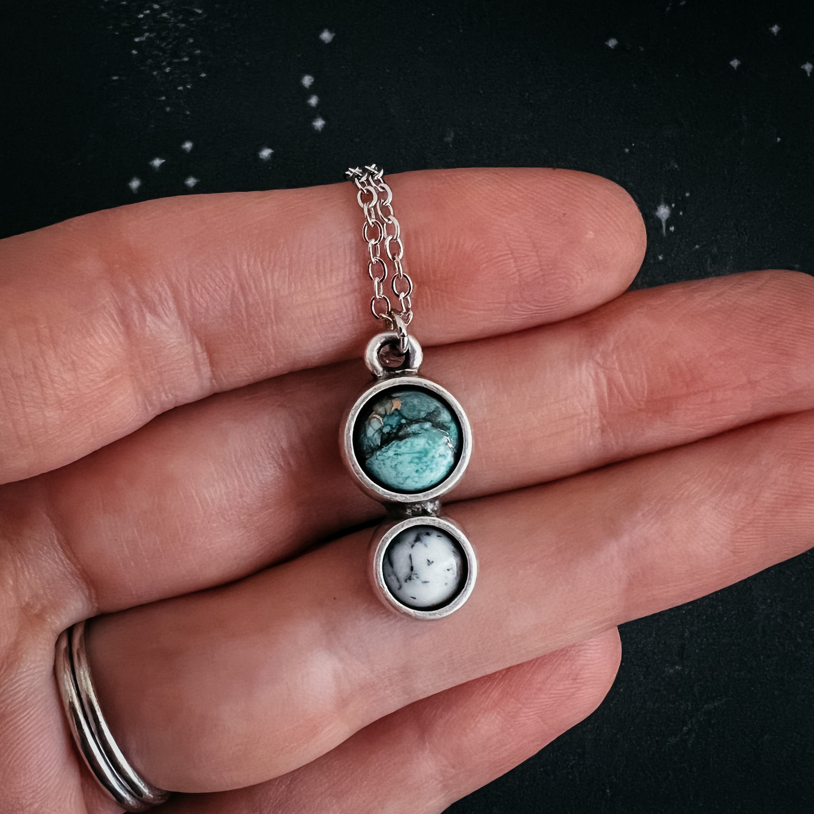 Simple Earth and Moon Natural Stones Necklace