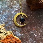 Starlit Crescent Necklace with Blue Goldstone