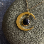 Starlit Crescent Necklace with Blue Goldstone