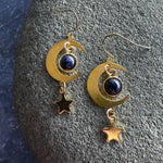 Starlit Crescent Earrings with Blue Goldstone
