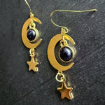 Starlit Crescent Earrings with Blue Goldstone