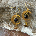 Starlit Crescent Earrings with Blue Goldstone