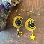 Starlit Crescent Earrings with Blue Goldstone
