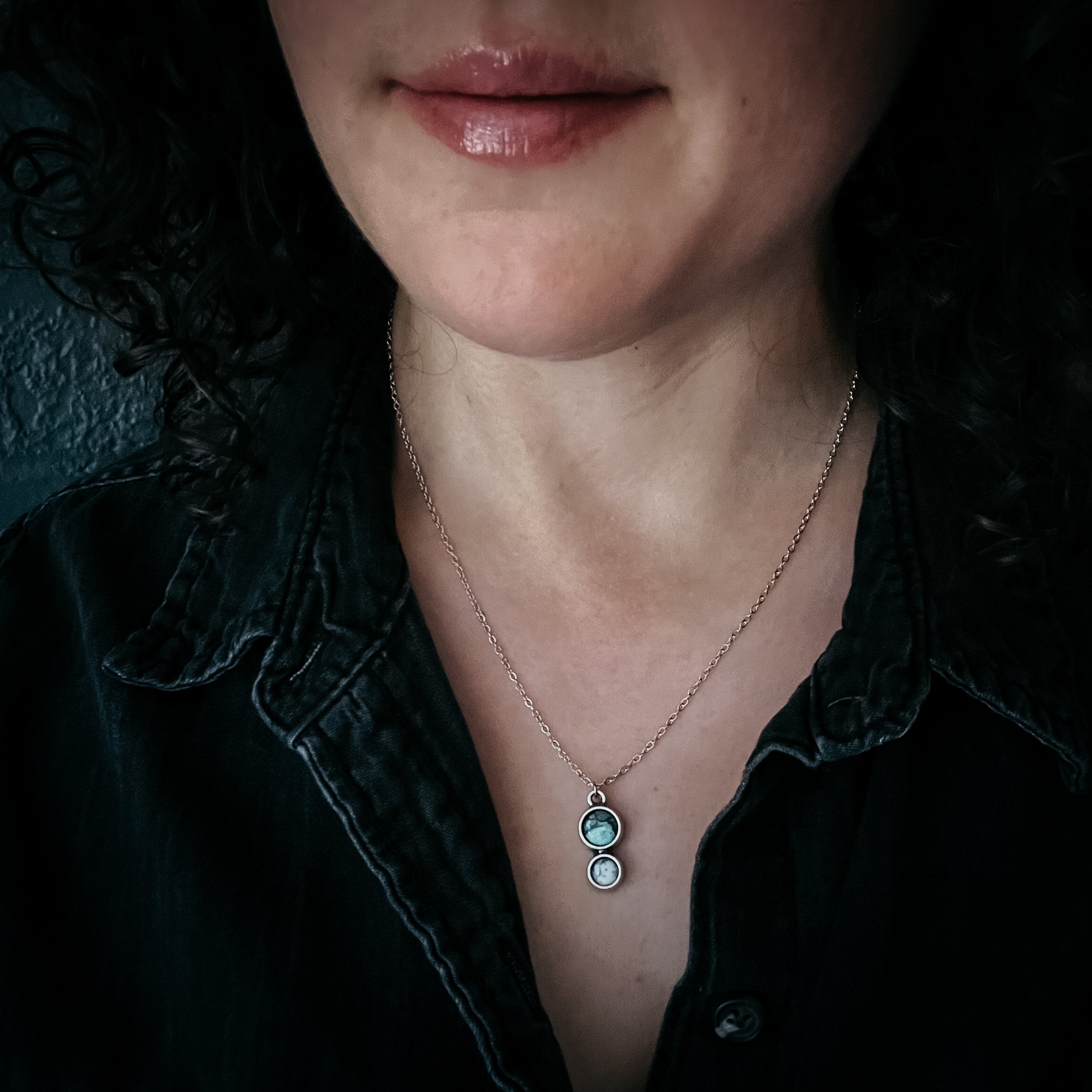 Simple Earth and Moon Natural Stones Necklace