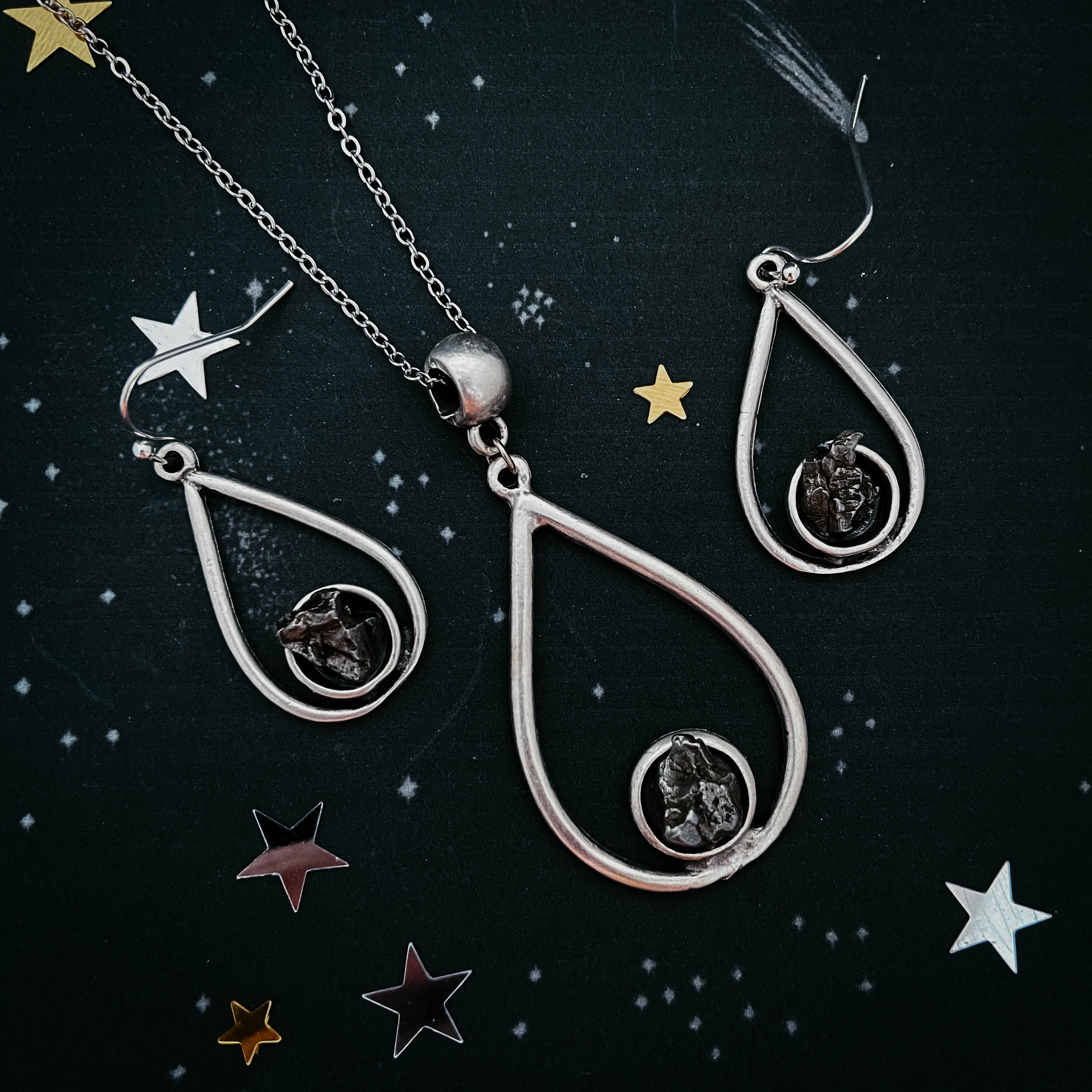 Teardrop Meteorite Jewelry Set
