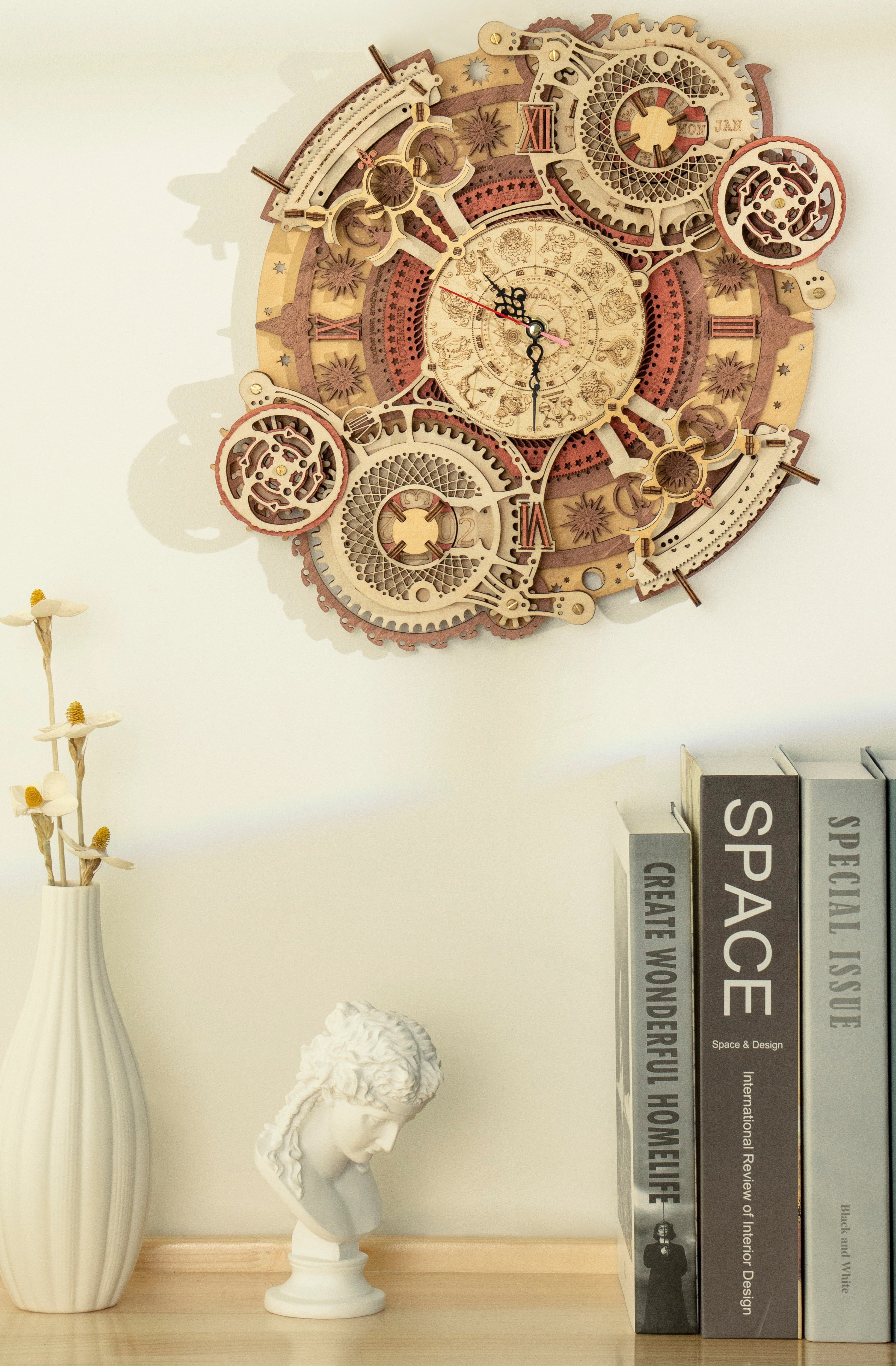 Zodiac Wall Clock Mechanical Wooden Puzzle