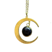 Starlit Crescent Necklace with Blue Goldstone