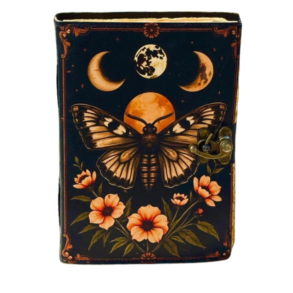 Floral Moon Moth Leather Journal