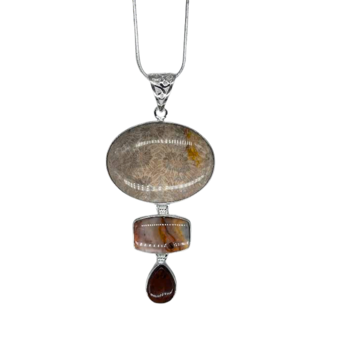 Fossil Coral, Agate, and Jasper Necklace