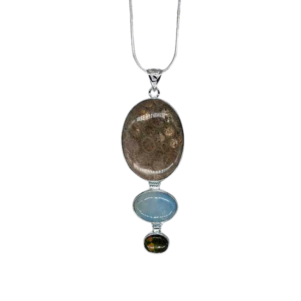 Fossil Coral, Angelite, and Unakite Necklace
