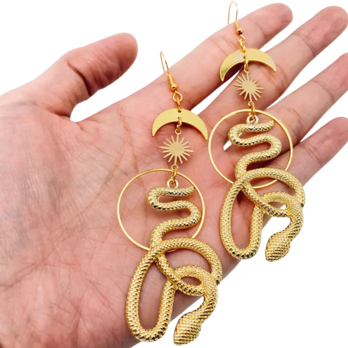Star And Moon Snake Earrings