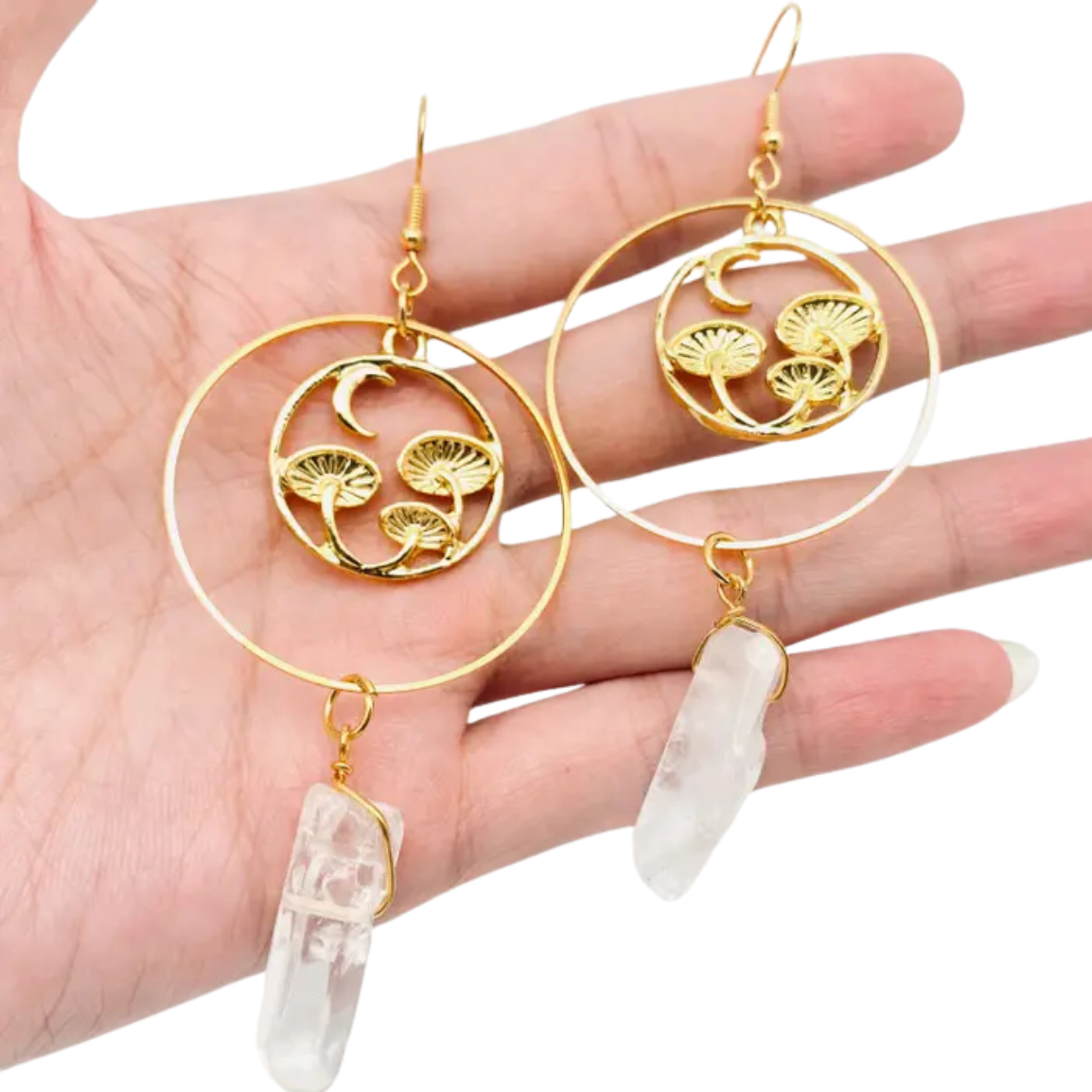 Golden Mushroom Hoop Earrings