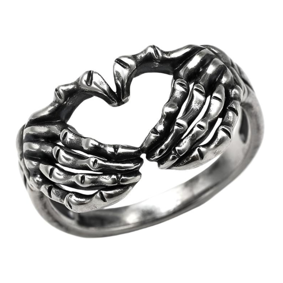 Skeletal Hand Heart Ring