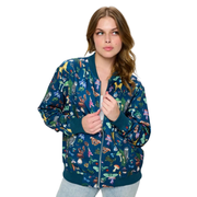 Teal Moth & Mushroom Bomber Jacket