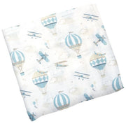 Muslin Hot Air Balloon & Airplane Print Baby Blanket