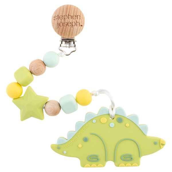 Silicone Dinosaur Teether with Pacifier Clip