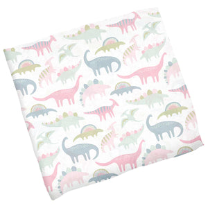 Muslin Pink Dinosaur Print Baby Blanket